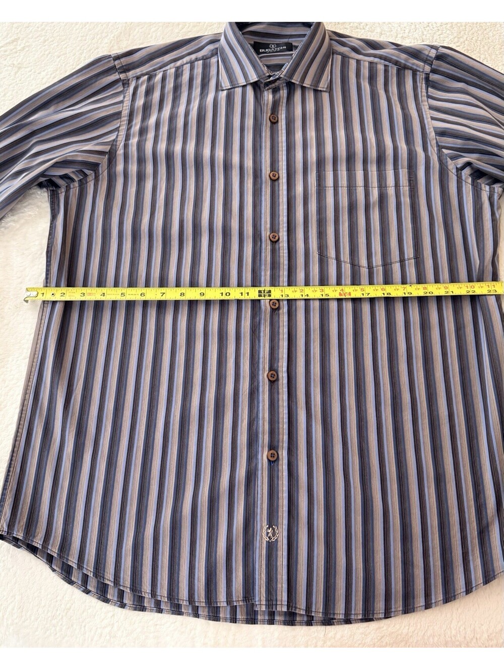 Bugatchi Uomo Mens XL Dress Shirt Blue Brown Striped 100% Cotton Button Up - Picture 4 of 9